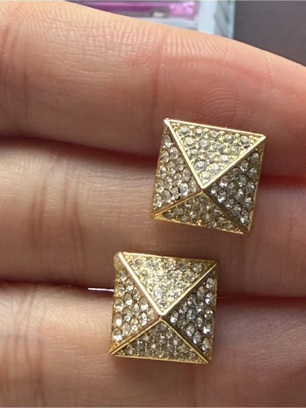 Michael Kors Gold Tone Crystal Pavé Pyramid Stud Earrings